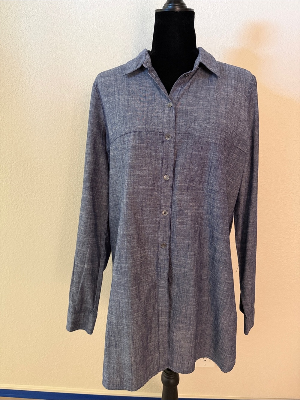Madewell Boyfriend Tunic Long-Sleeve Denim Blue Shirt 100% Cotton